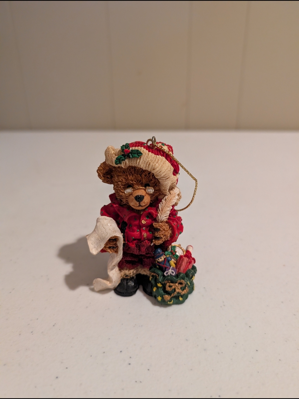 Holiday Bear Ornament in Red and Brown - Festive Home Holiday Decoration